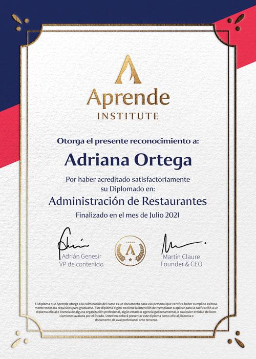 Diploma en Administracion de Restaurantes en Aprende Institute