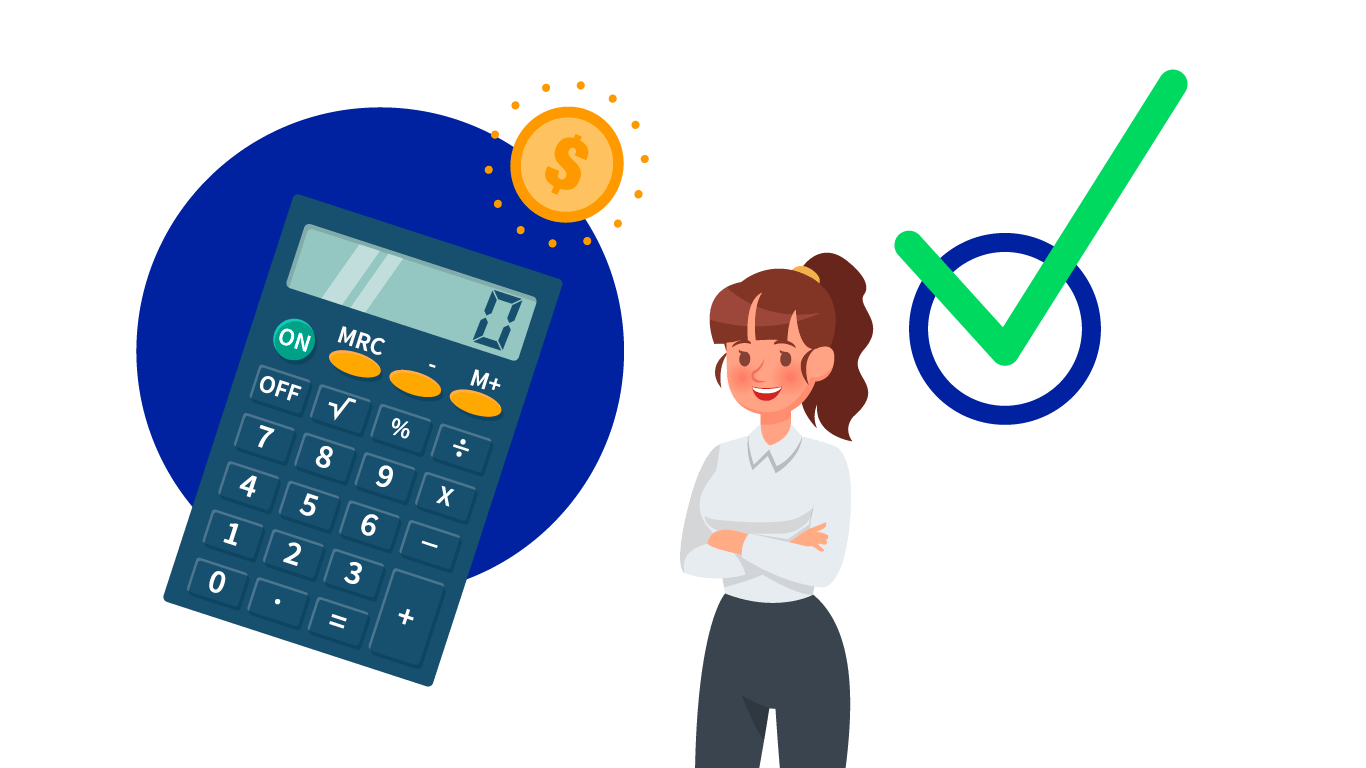 ilustración de una mujer y una calculadora para resaltar la importancia de la contabilidad