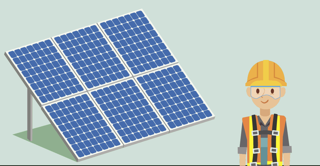 ilustración decorativa animada de un técnico en instalaciones de paneles solares