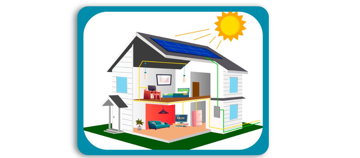 Ilustración de una casa con paneles solares en el techo