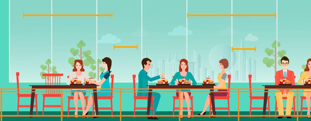 Ilustración del espacio adecuado en un restaurante por mesa