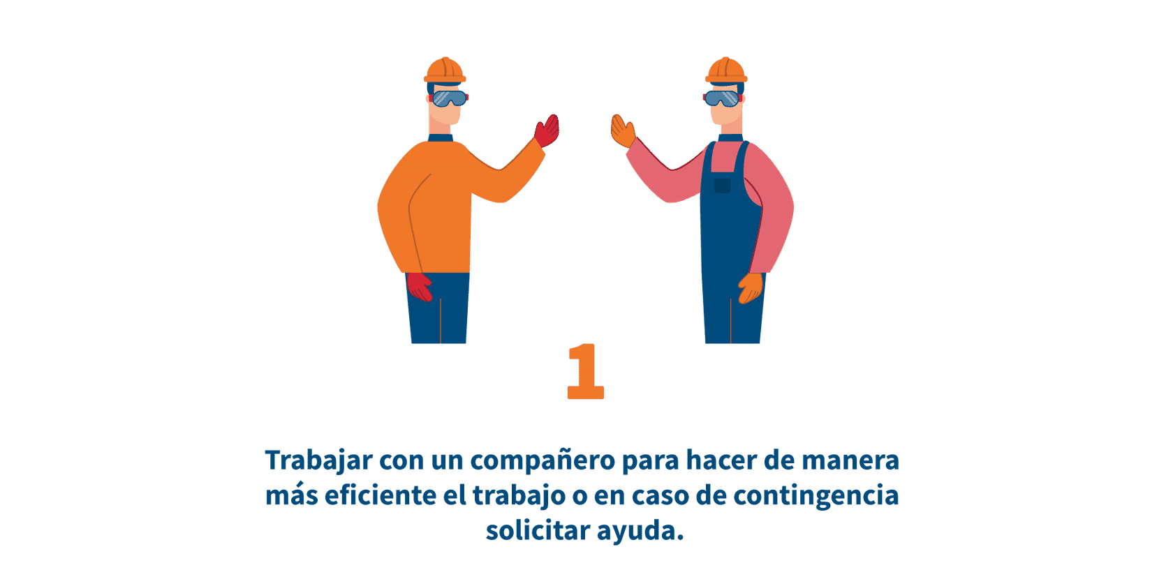 ilustración de dos hombres con casco, gafas y guantes de protección saludándose