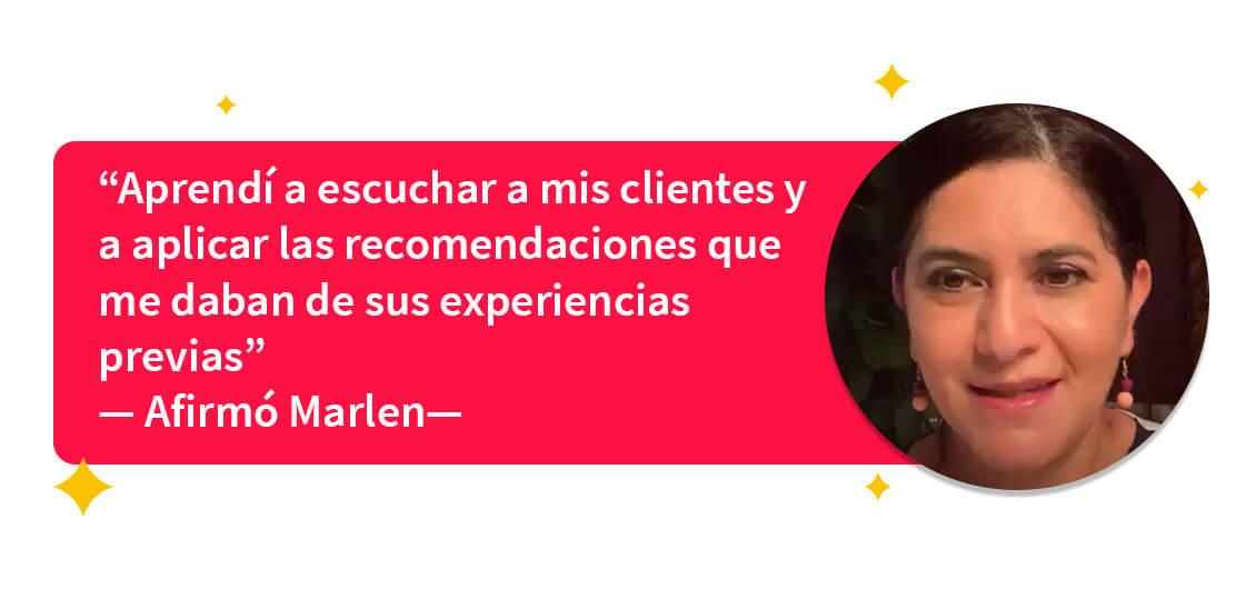 Marlén narra como aprendió a escuchar a sus clientes para ofrecer las respuestas correctas con ayuda de Aprende Institute