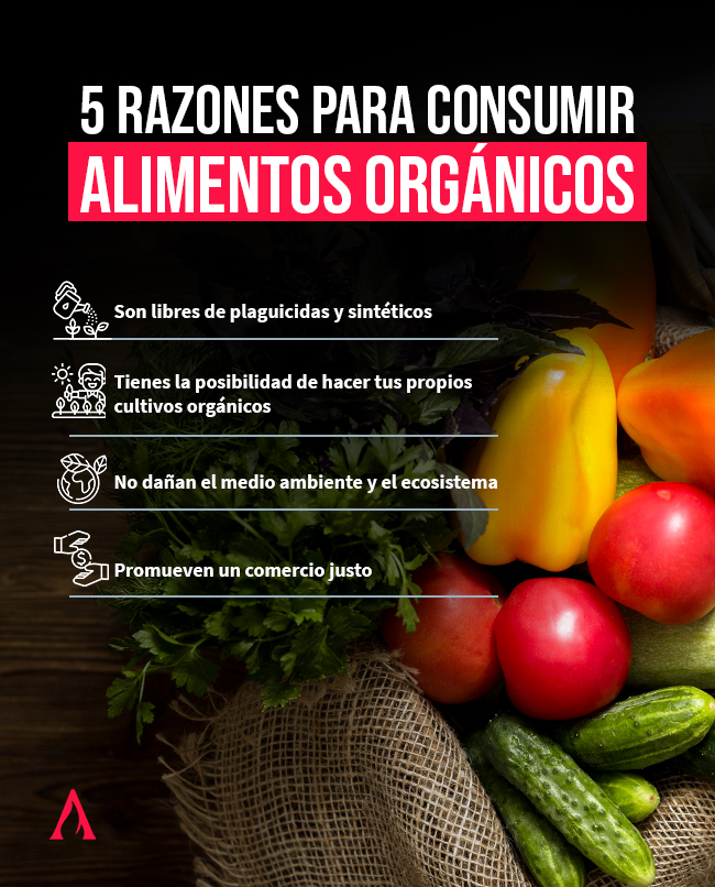 infografia con razones para consumir alimentos orgánicos