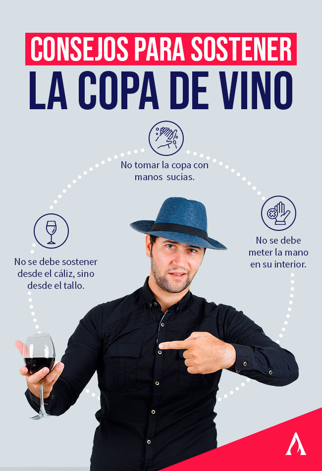 infografia con los errores a evitar a la hora de sostener una copa de vino