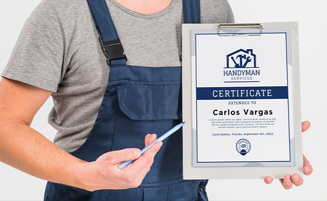 certificado de handyman profesional