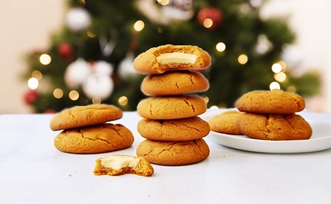 Pumpkin Cheesecake Cookies junto al arbol de navidad